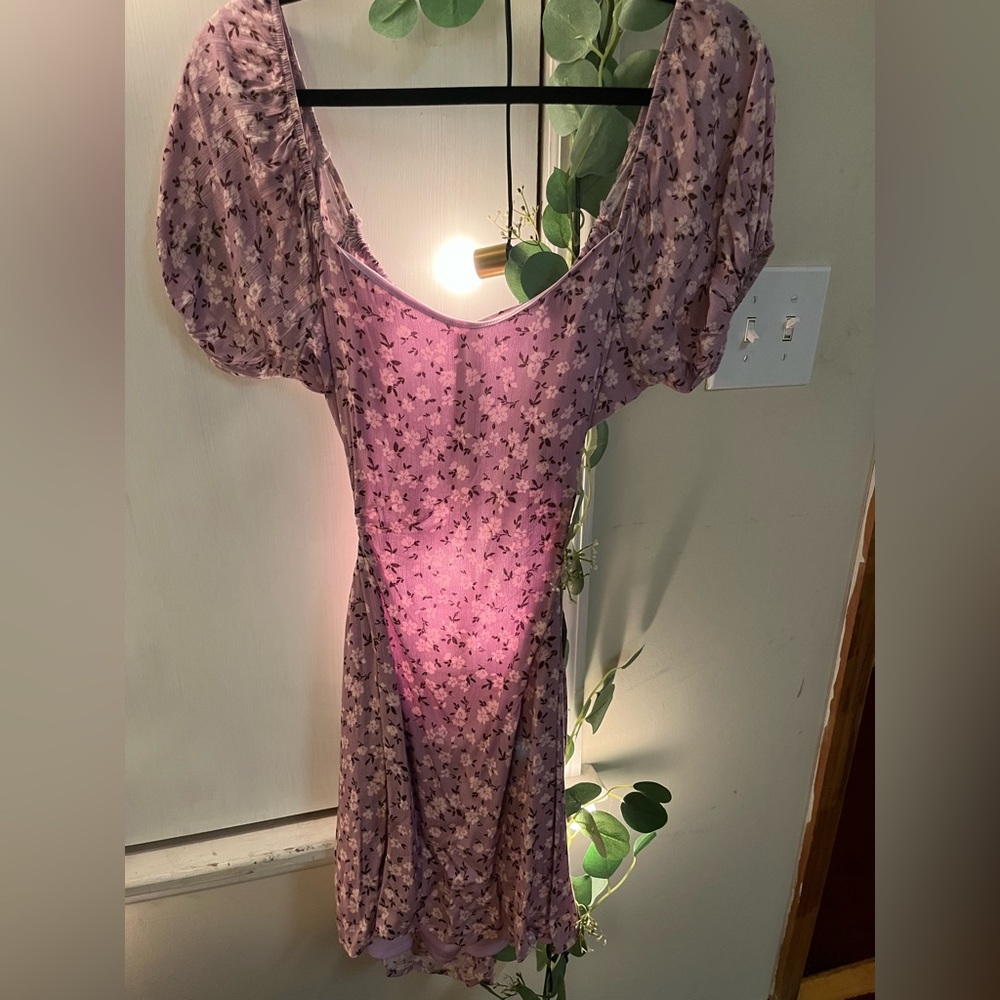 Open back sun dress, purple floral